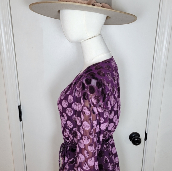 Betsey Johnson Vintage Velvet Polka Dot Wrap Dress Purple Size 2 - Picture 7 of 12